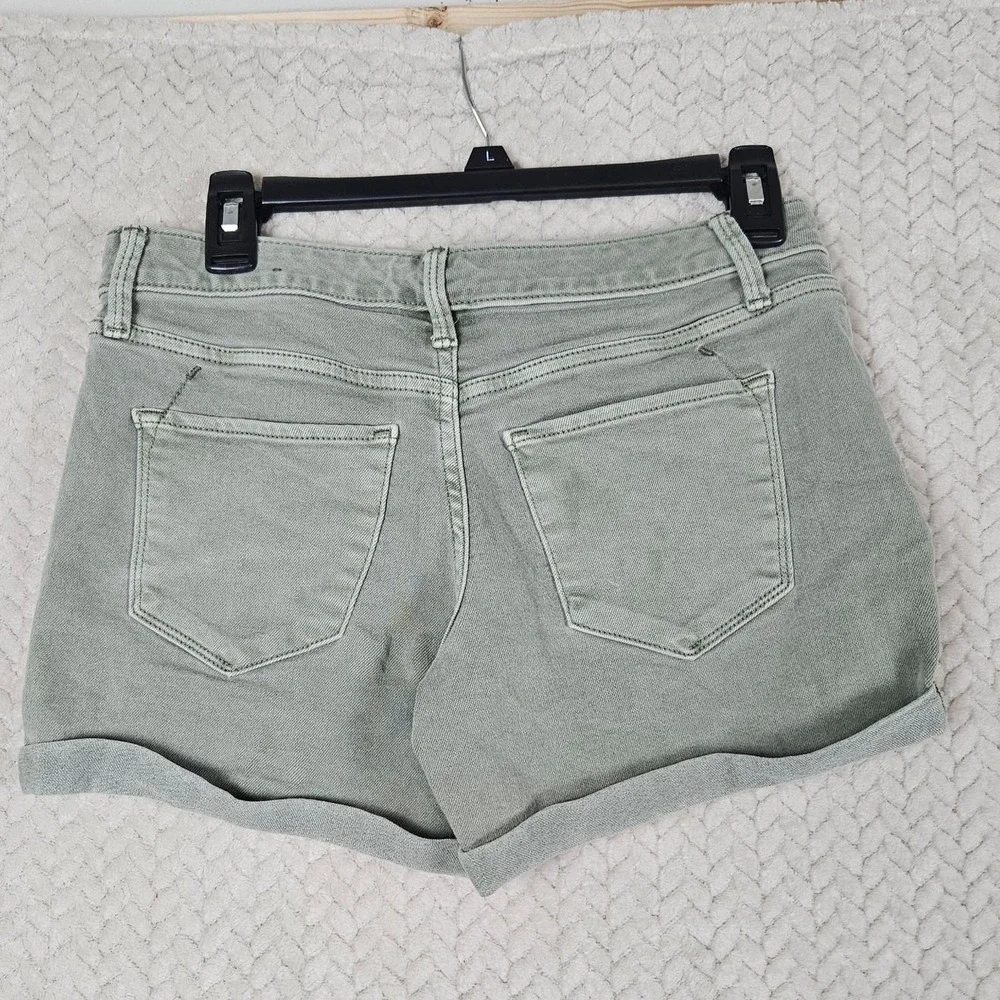 Mossimo Denim Shorts Olive Green Mid-Rise Midi Cuffed Stretch 2/26R Summer, Boho